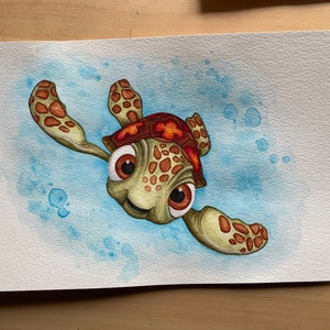 Finding Nemo - Squirt Turtle - Watercolor Painting - PRINT