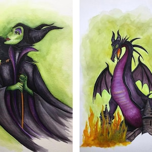Disney’s Sleeping Beauty - Maleficent/Dragon - Watercolor Painting - PRINT