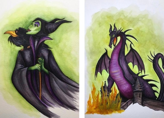 Disneys Sleeping Beauty Maleficent/dragon Watercolor -  Hong Kong