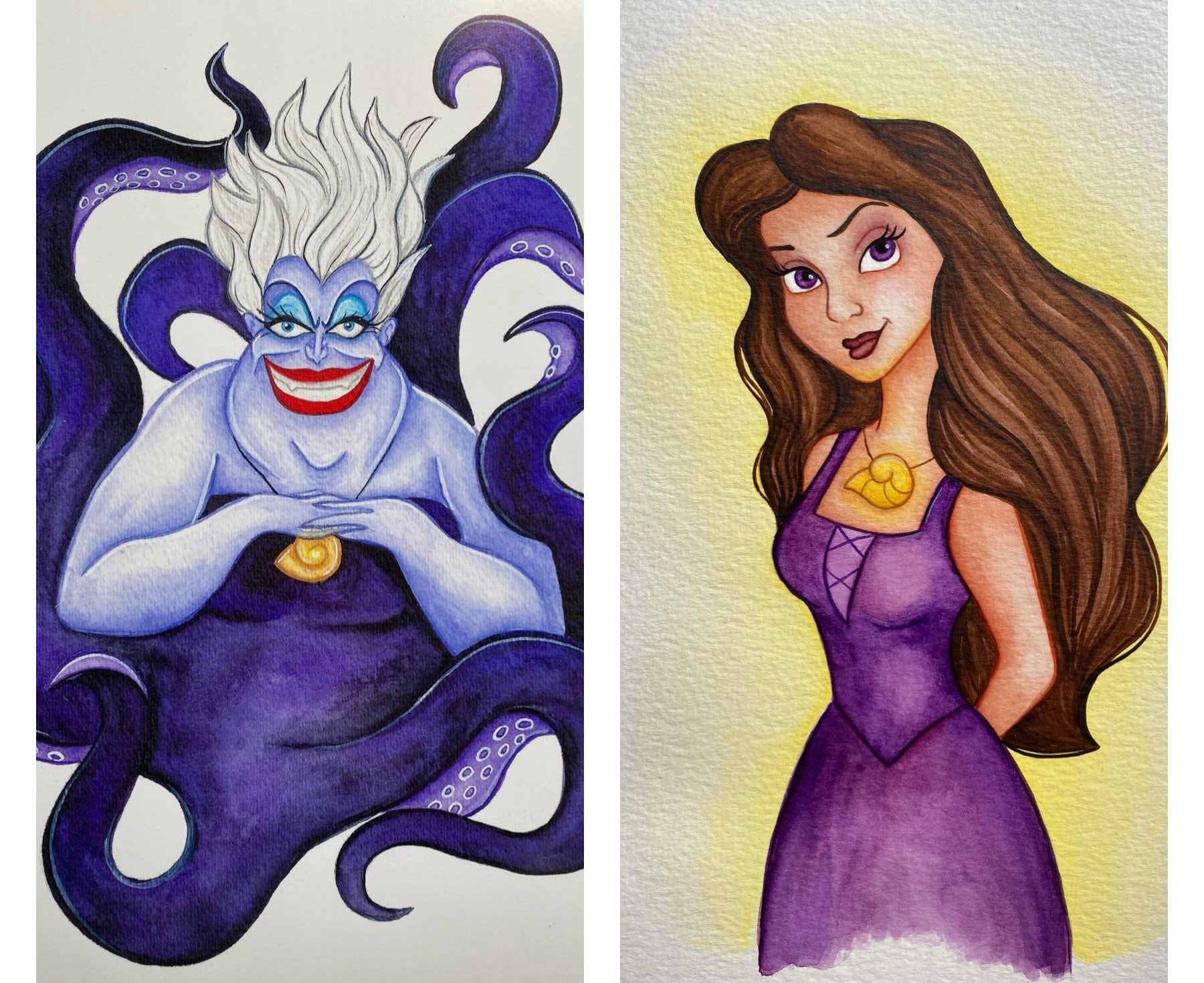 Disneys the Little Mermaid Ursula/vanessa Watercolor PRINT 