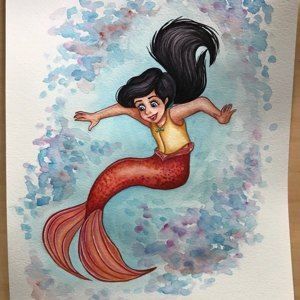 The Little Mermaid II - Melody - Watercolor  Painting - Print