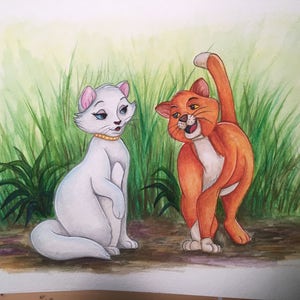 The Aristocats - Duchess & Thomas O&#39;Malley - Watercolor Painting - Print