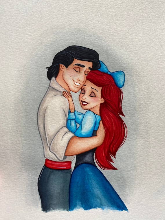 Buy Disneys the Little Mermaid Ariel & Eric Watercolor Painting