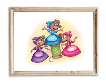 Disney’s Cinderella - Cinderella’s Mice - Watercolor Painting - PRINT