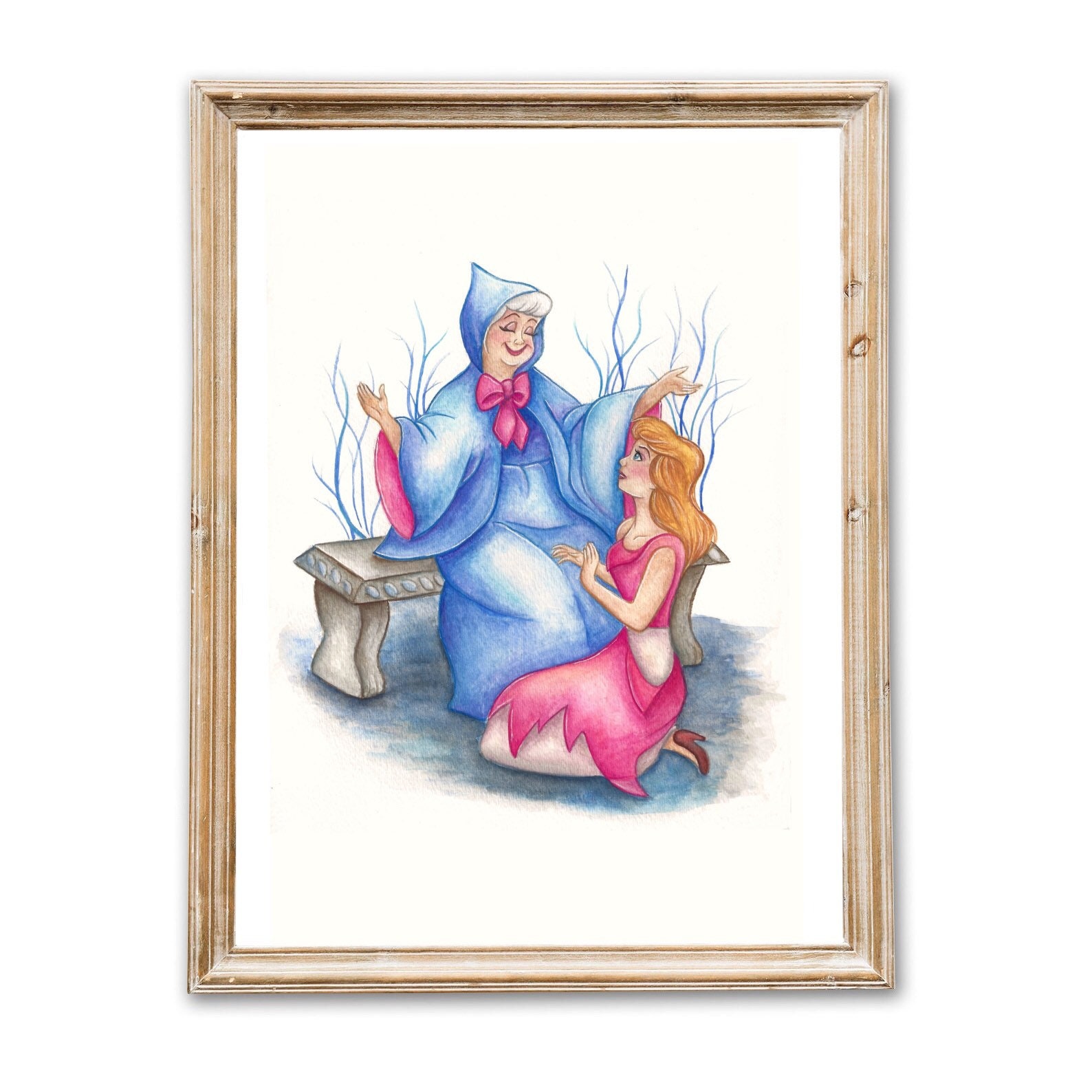 Cinderella / Cinderella & Fairy Godmother watercolor painting - Print