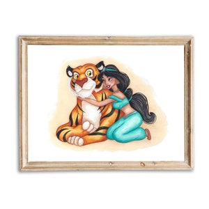 Disney&#39;s Aladdin - Jasmine & Rajah - watercolor painting - original and prints