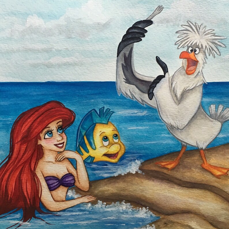 Ariel Flounder & Scuttle Watercolor Painting Print and Etsy