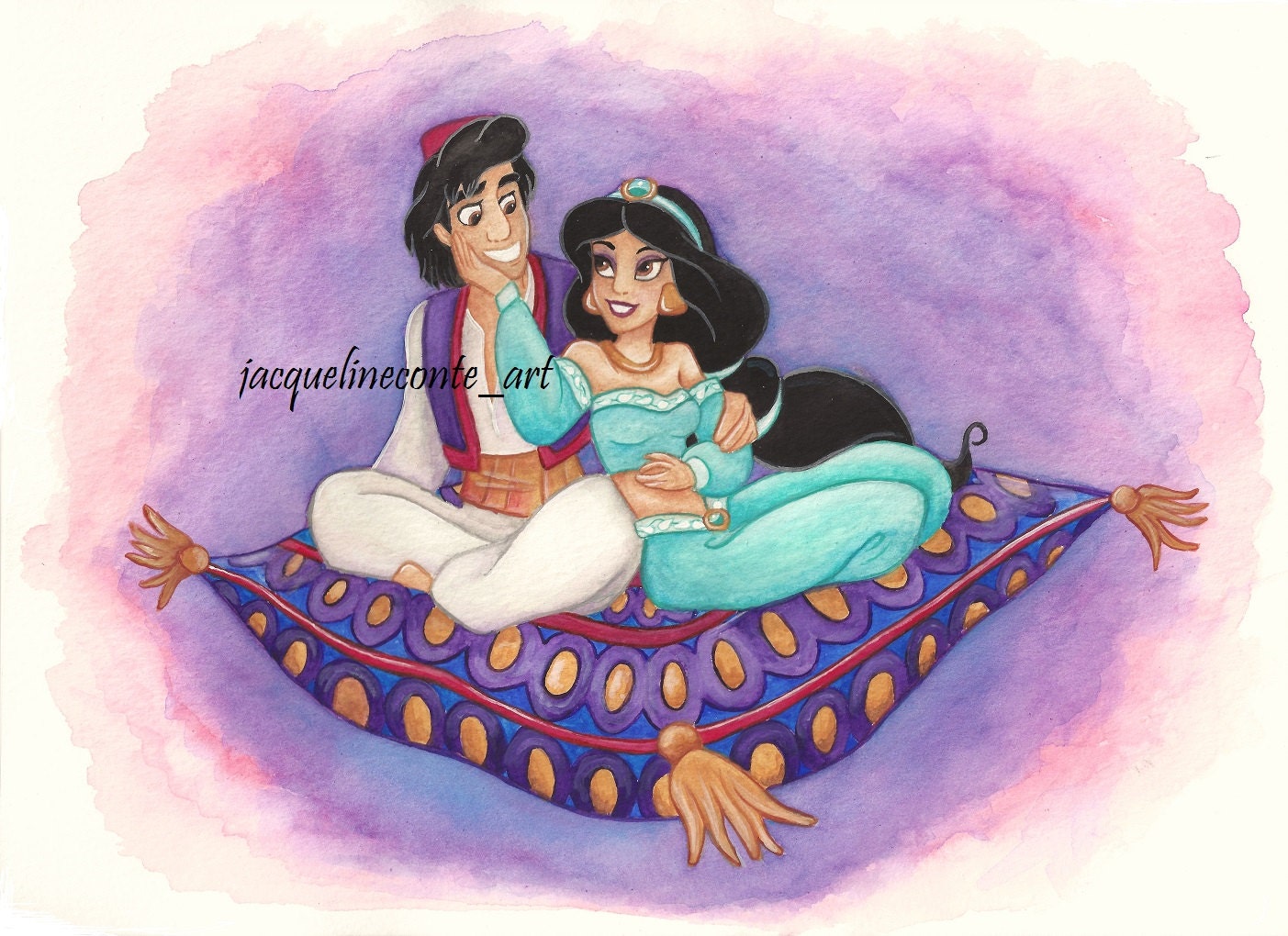 Aladdin Et Jasmine Dessin Couleur Aladdin et Jasmine Aquarelle et peinture originale - Etsy Canada