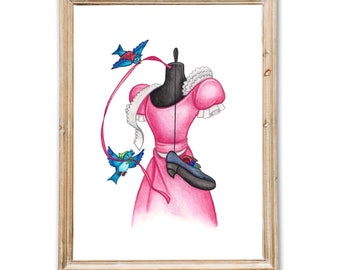 Disney’s Cinderella - Pink Dress - Watercolor painting - PRINT