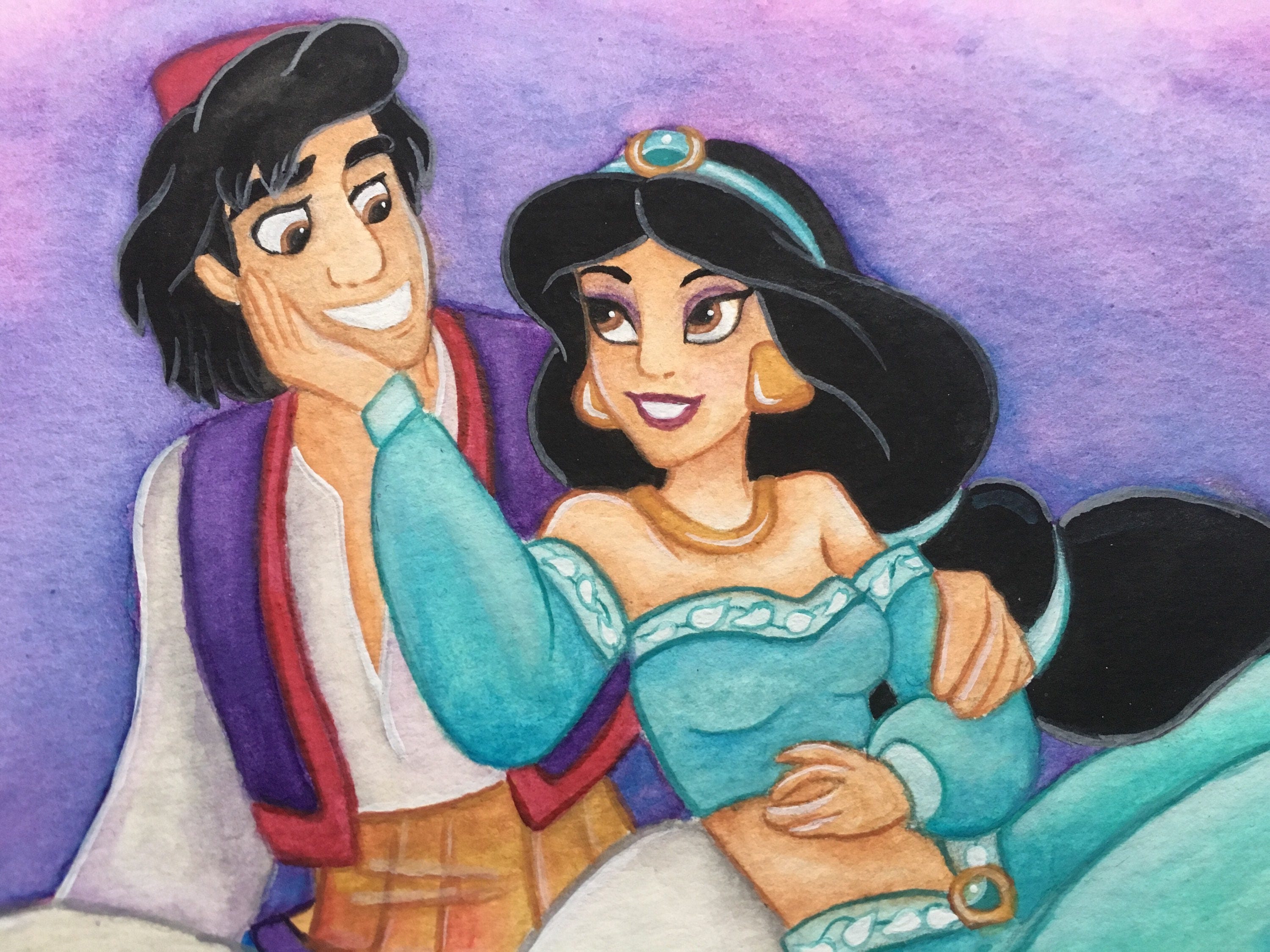 Aladdin Et Jasmine Dessin Couleur Aladdin et Jasmine Aquarelle et peinture originale - Etsy Canada