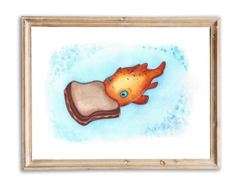 Lilo & Stitch - Pudge the fish - Watercolor Painting - PRINT