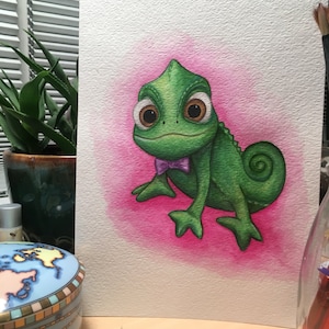 Tangled Pascal Chameleon Watercolor Painting - Prints