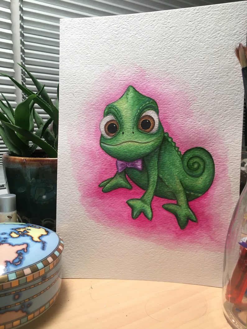Tangled Pascal Chameleon Watercolor Painting Prints | Etsy