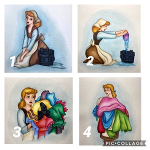 Cinderella - Cinderella Cleaning & Laundry - Watercolor Painting - PRINT