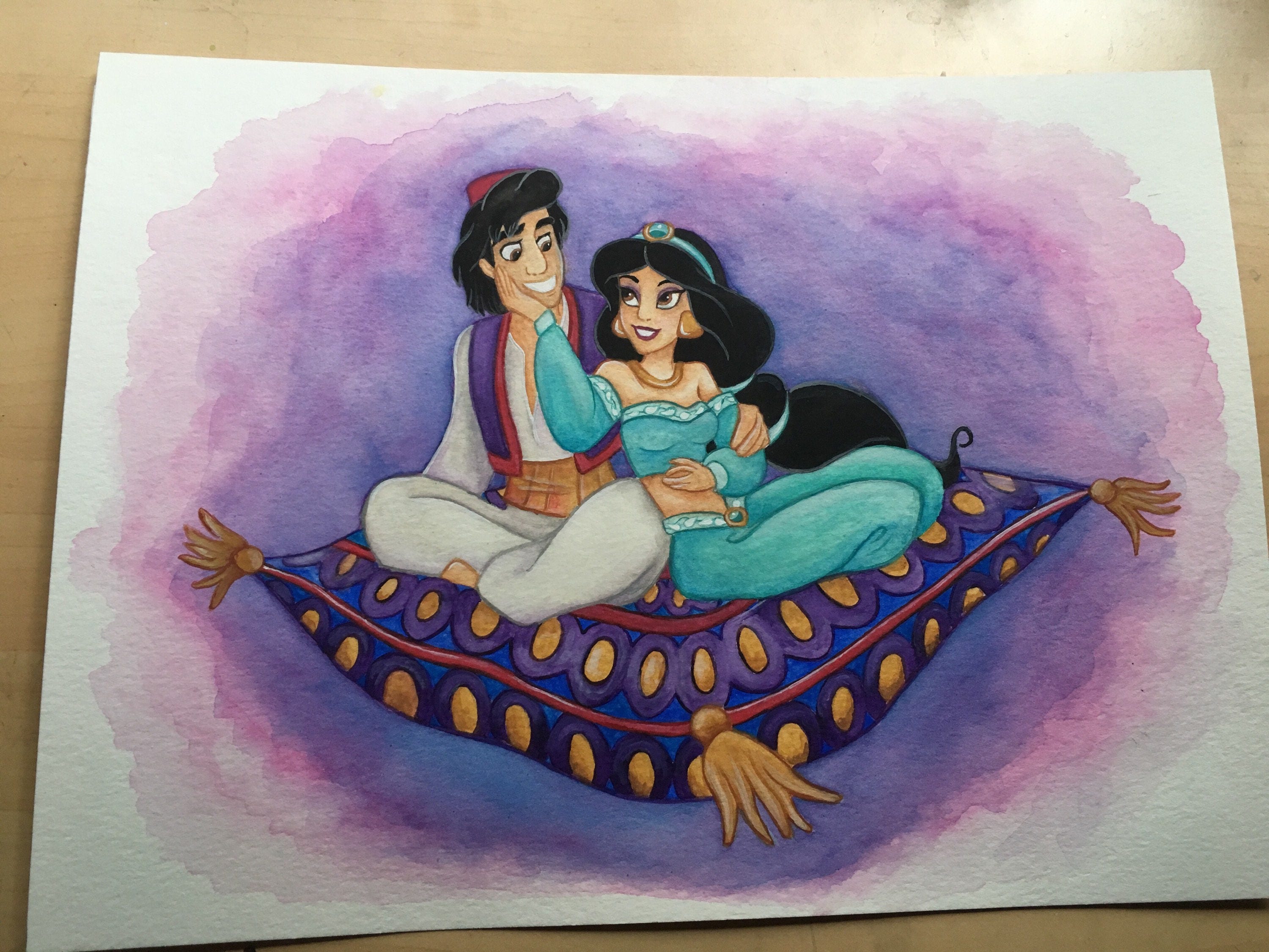 Aladdin and Jasmine Watercolor Print and Original Painting - Etsy