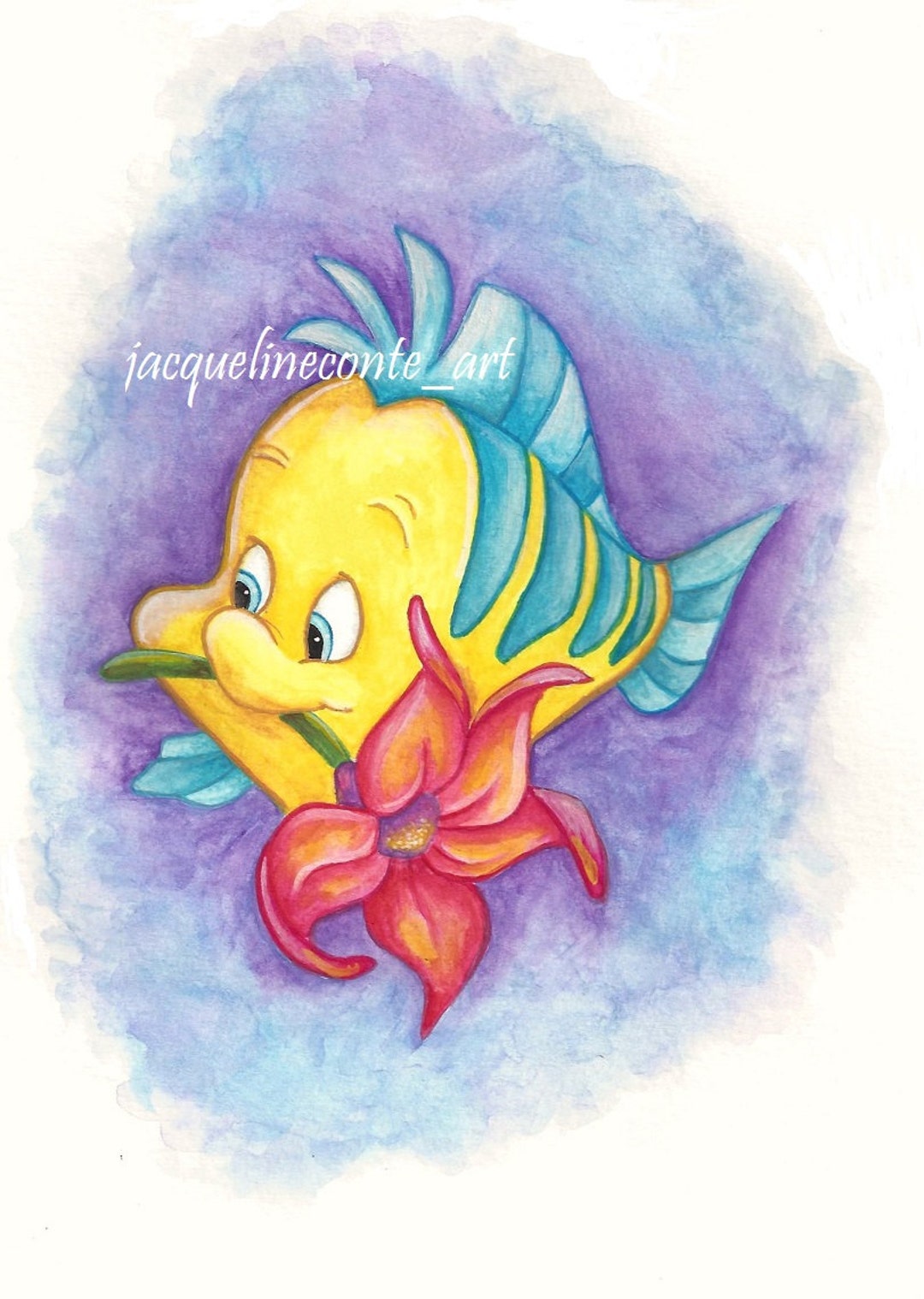 Flounder Little Guppy the Little Mermaid Watercolor Print Etsy