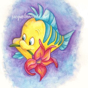 Flounder Little Guppy - The Little Mermaid - Watercolor Print