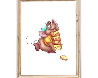 Cinderella - Hungry Gus - GusGus the mouse - Watercolor Painting - PRINT