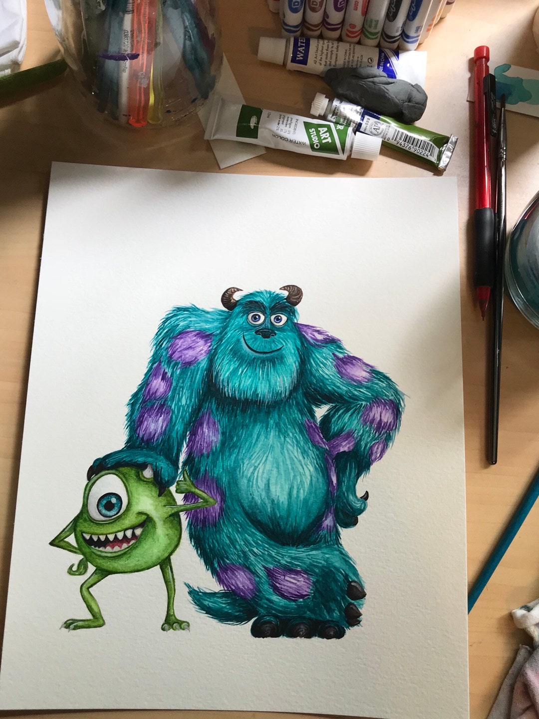 Monsters Inc Watercolor Painting Print - Etsy