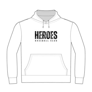 Heroes Baseball Club Unisex Longer Hoodie White with Black Print