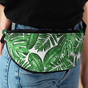 Lightweight Fanny Pack Tropical leaves design, adjustable straps make it easy to use as cross body bag, back zipper and inside zipper pocket