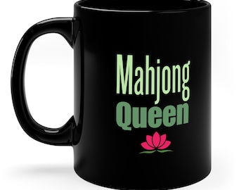 Mahjong Queen Coffee Mug - Perfect Gift for Mah Jongg lover, Black Ceramic Coffee Cup, Tea Mug, Mahjong player gift, Mah Jongg Black Mug