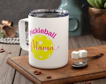 Pickleball Mama insulated travel mugs hold 10oz of liquid and come with a robust stainless steel double wall construction, Pickleball gift