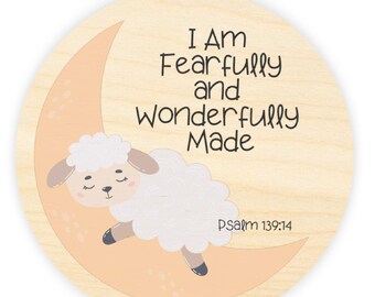 I am fearfully and wonderfully made Nursery Wooden Sign, Psalm 139:14 Nursery Decor, Baby shower gift, 8”x8” wood sign with twine string