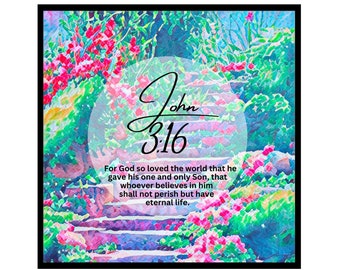 John 3:16 Bible verse wall art. 8x8 Framed Wall Art, Decorate your home with God's truth, Christian Gift, Scripture sign, Scripture decor
