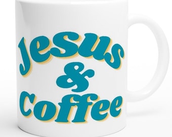 Taza de cerámica de 11 oz con Jesús y café. Comienza bien la mañana con un café en esta taza. Regalo cristiano. Taza de café con Jesús y café. Taza de café con Jesús