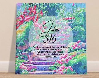 John 3:16 Canvas, 12”x12” Bible Verse Wall Art, Beautiful and inspiring home decor, Christian Wall Art gift, Scripture Canvas, Religious Art