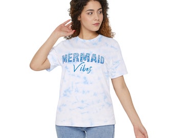 Mermaid Vibes Fashion Tie-Dyed T-Shirt, Channel your inner mermaid with our enchanting tie-dye tee! Two colors blue or olive tie-dye