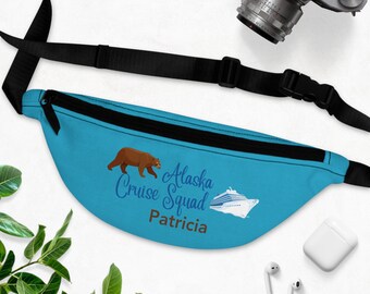 Custom Alaska Cruise Squad Fanny Pack, lightweight waist bag, adjustable straps to use as cross shoulder bag, group cruise personalized gift
