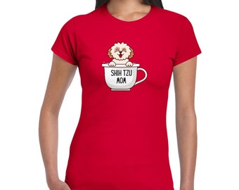 Shih Tzu Dog Mom Women's T-shirt, adorable dog mom T shirt, Shih Tzu Mom Tee Dog mom gift available in Seven fun colors, Shih Tzu lover gift