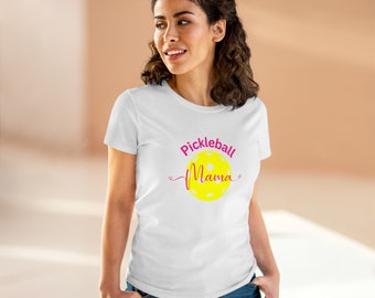 T-shirt en coton moyen pour femmes Pickleball Mama, cadeau de fête des mères pour maman, joli t-shirt sur le terrain ou en dehors, chemise en coton doux et léger