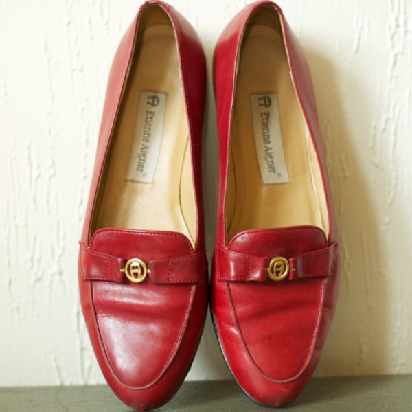 Vintage Etienne Aigner Red Leather Loafer Flats - Made in Brazil