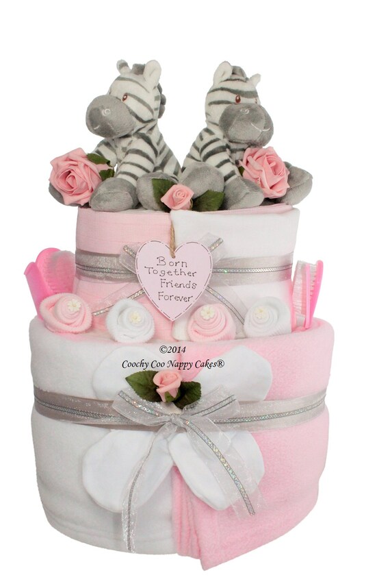 Extra Large Two Tier Twin Baby Nappy Cake Shower Gift Hamper