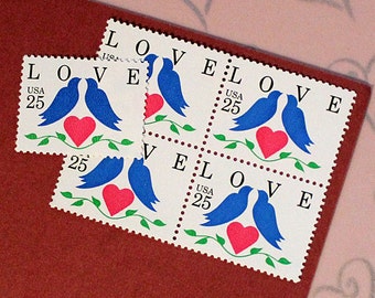 Tien 25c Bluebirds Love .. Vintage ongebruikte Amerikaanse postzegels .. Bruiloft Postage, Valentijnsdag, Hart, Romantiek