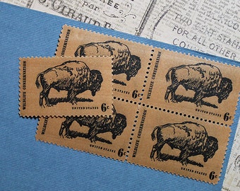 Ten 6c American Buffalo .. Vintage Unused US Postage Stamps .. Old West, Wildlife Conservation, Great Plains USA