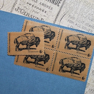 Diez búfalos americanos de 6 centavos. Sellos postales antiguos de EE. UU. sin usar. Viejo Oeste, conservación de la vida silvestre, Grandes Llanuras de EE. UU.