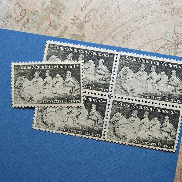 Ten 6c Stone Mountain .. Vintage Unused US Postage Stamps .. Georgia, Robert E. Lee, Stonewall Jackson, Jefferson Davis, Sculpture