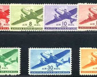 US Airmail Briefmarken.1941 WWII Transportflugzeuge Set von 7 Stempeln.. Unbenuster Neuwertig Zustand