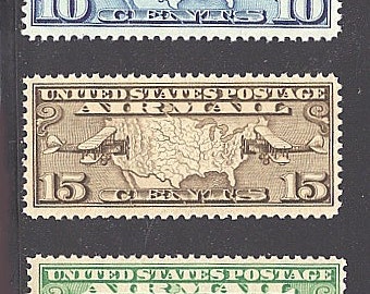 For the Collector ..1926 MINT US Airmail Stamps .. Scott# C7-9 Map with Planes set of 3 stamps.