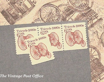 Ten 6c Dreirad 1880er Jahre .. Unbenutzte US Briefmarke | 6c Dreirad 1880er Jahre | Transportspule | Kinderspielzeug | Spielzeug für Erwachsene .. Packung mit 10 Stempeln