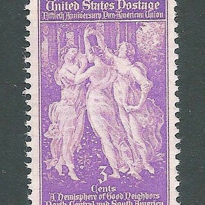 Sello postal antiguo de EE. UU. sin usar, sello de la Unión Panamericana de 3 c, de 1940. Paquete de 10