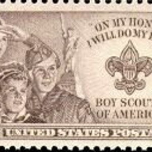 Vintage sello postal estadounidense sin usar 3c BOY SCOUTS emitido en 1950 .. Paquete de 10