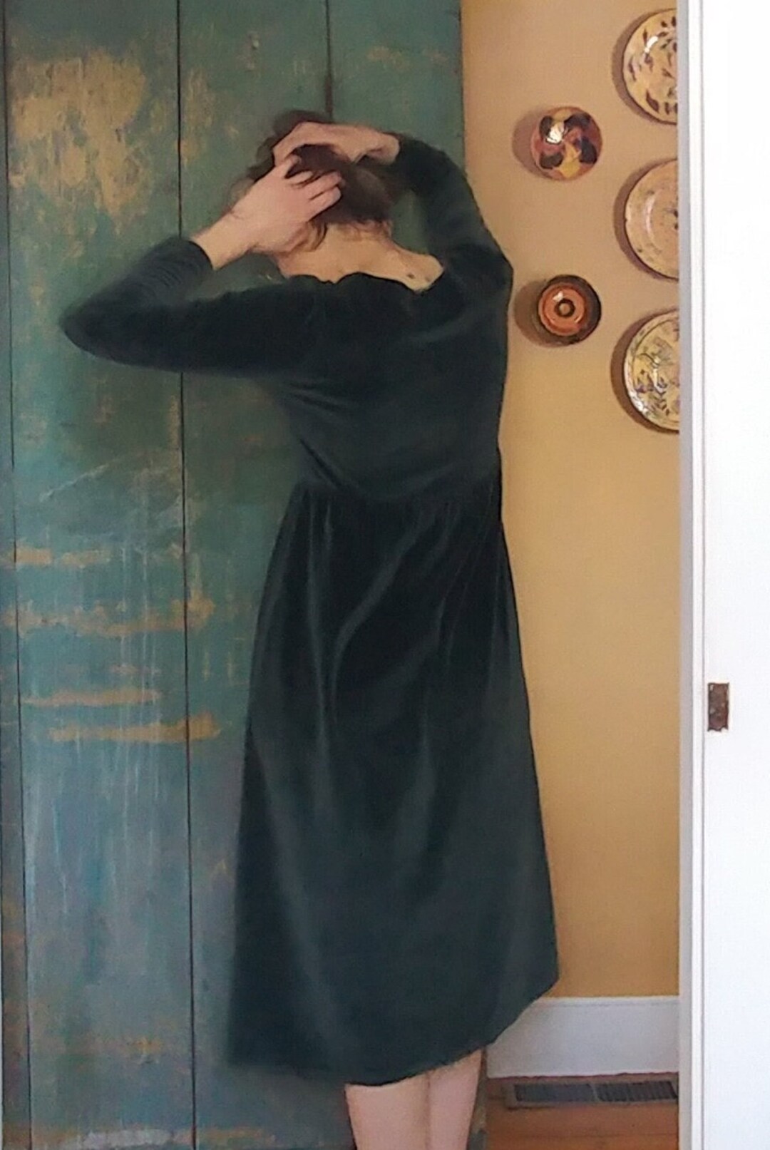 90s LL Bean Made in the USA Velour Dress Size 4 Petite Tourmaline Green ...