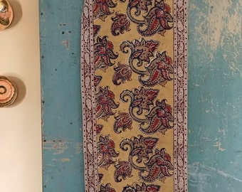 Traditional Kalamkari Flower Table Runner hand printed organic cotton natural dyes