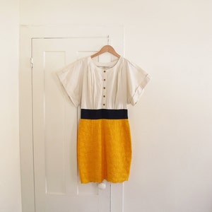 FREE SHIPPING Vintage inspired dress, size 10 beautiful golden yellow pencil skirt w/off white bloused top image 5