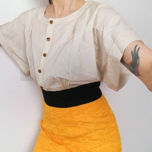 FREE SHIPPING Vintage inspired dress, size 10 beautiful golden yellow pencil skirt w/off white bloused top image 1